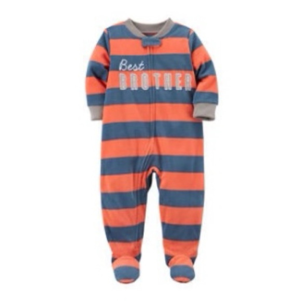 Carters Orange & Blue Striped Fleece “Best Brother” Footie Pajamas Size 18M